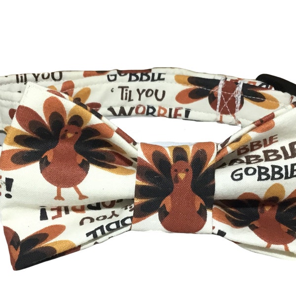 Thanksgiving Turkey Dog or Cat Bow Tie Collar in Buckle or Martingale Style - Holiday Collar Set