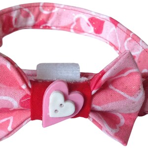 Valentines Male Dog Bow Tie Collar - Red, White, Pink Hearts on Pink Background - Valentine’s Day