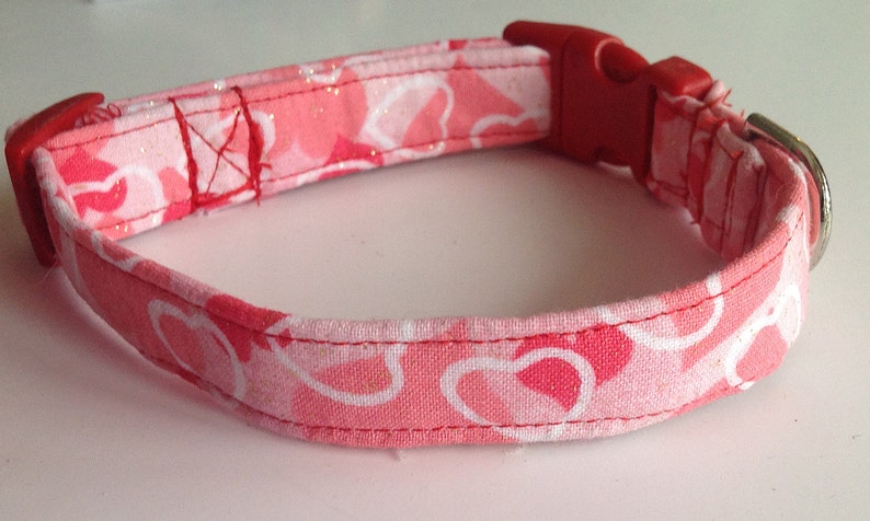 Red and Pink Valentine's Day Heart Collar With Flower in Buckled or Martingale Style for Dogs and Cats / Metal Buckle Upgrade/ Leash Upgrade image 4