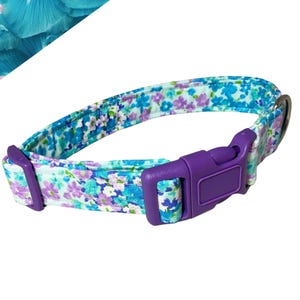 Purple & Aqua Floral Pet Collar for Spring and Summer - Dog and Cat Neckwear - Flower, Leash, Name Personalization, Keyfob Upgrades