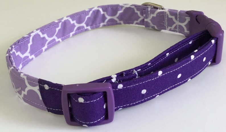 Purple & White Geometric Dog or Cat Collar with Purple Buckle //Metal Buckle Upgrade//Buckled Collar//Slip On Martingale //Leash Upgrade image 3