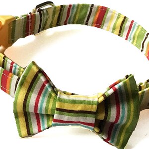 Green and Yellow Summer Striped Bow Tie Dog and Cat