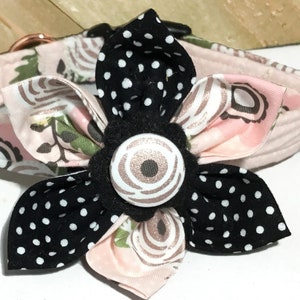 Peach, Pink, Rose Gold and Black Floral Flower Collar for Girl Dogs And Cats /Buckled or Martingale/ Leash Upgrade image 1