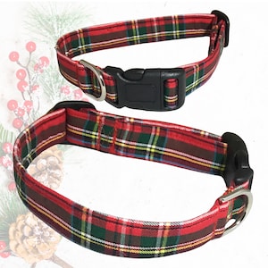 Red Plaid Christmas Collar for Dogs and Cats / Buckled or Martingale Style/ Leash Upgrade /Metal Buckle Upgrade/ XXS-XXL