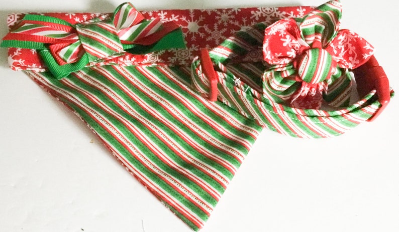 Christmas Candy Cane Dog or Cat Flower Collar with Red Standard Buckle Or Slip On Martingale, Red & Green Holiday Fabric Collar and Bow image 6