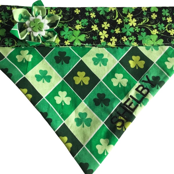 Green St. Patrick's Day Shamrock  Dog or Cat Over The Collar Bandana With or Without Personalized Name