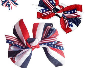 Memorial Day & 4th of July Patriotic Bow for Dog or Cat Collar - Stars and Stripes Bow or Bow Tie