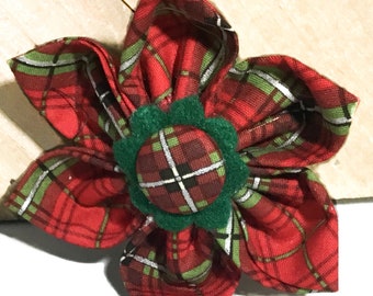Red Plaid Christmas Flower For Dog Or Cat Collar /Attachable Christmas Flower