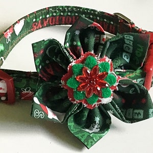 Red & Green Christmas Poinsetta Flower Collar for Girl Dogs and Cats image 1