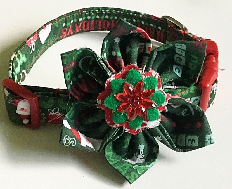Red & Green Christmas Poinsetta Flower Collar for Girl Dogs and Cats image 1