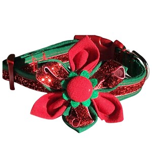 Red & Green Christmas Flower Collar for Girl Dogs and Cats image 1