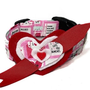 Ensemble collier et coeur pour chiens ou chats - Saint Valentin - boucle noire ou martingale à enfiler - coeur amovible - sur mesure