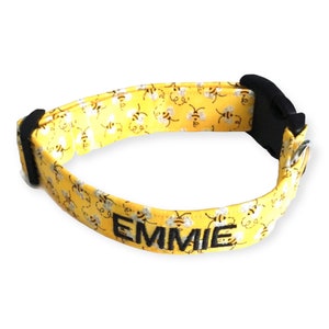 Personalized Bee Collar for Dogs & Cats- Yellow with Bumble Bees- Name Personalization -Buckle or Martingale