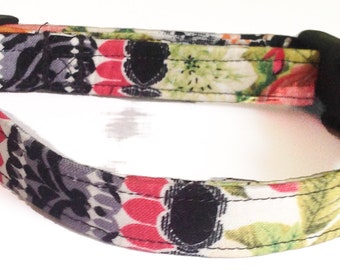 Black & Pink Striped Floral Dog and Cat Collar//Matching 5 Ft Leash and Keyfob Option
