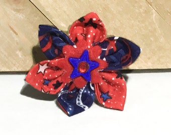 Red, White & Blue Stars and Streamers Patriotic  Flower for Female Dog or Cat Collar / Martingale Upgrade / Leash Upgrade