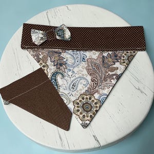 Brown & Blue Paisley Bandana for Dog or Cat- Reversible Slip Over Collar Scarf