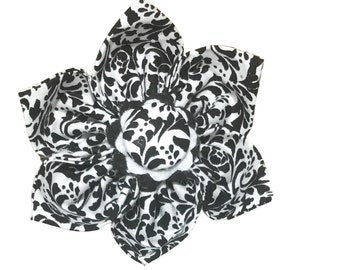 Black and White Victorian Damask Flower for Dog or Cat Collar/ Attachable Pet Accessory