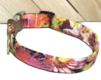 Summer Tropical Floral Collar for Girl Dogs or Cats with Standard Black Buckle or Upgrade to Metal, Fabric Collars