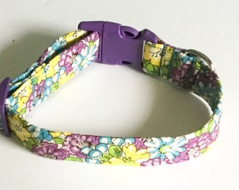 Purple & Yellow Floral Collar with Purple Buckle for Dogs and Cats/Martingale Option /Leash Upgrade