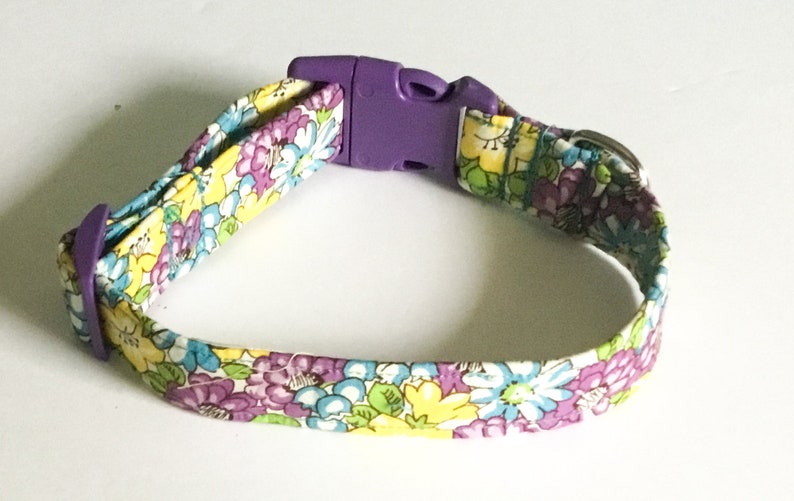 Purple & Yellow Floral Collar with Purple Buckle for Dogs and Cats/Martingale Option /Leash Upgrade image 1