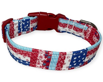 Patriotic Pet Collar - Stars & Stripes Design for a Stylish 4th of July Celebration -Available in a Buckled or Martingale Style