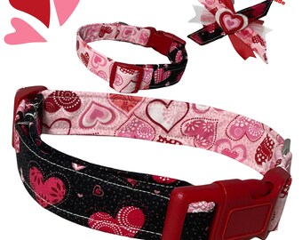 Valentine's Heart Dog & Cat Collar - Two Fabrics for Extra Cuteness! Upgrade to the Perfect Accessory!