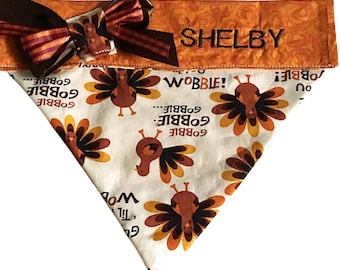 Thanksgiving Turkey Collar Bandana for Dogs or Cats -Name Personalization Option -Side Bow