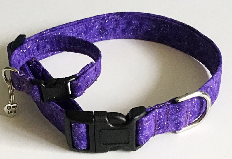 Sparking Purple Dog or Cat Collar with Matching Friendship Charm Bracelet and Black Standard Buckle or Metal Buckle Upgrade image 2