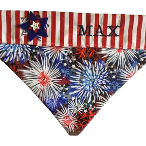 Personalized Patriotic Fireworks Bandana for Dogs or Cats- Slip Over Collar Design- Upgrades are Available