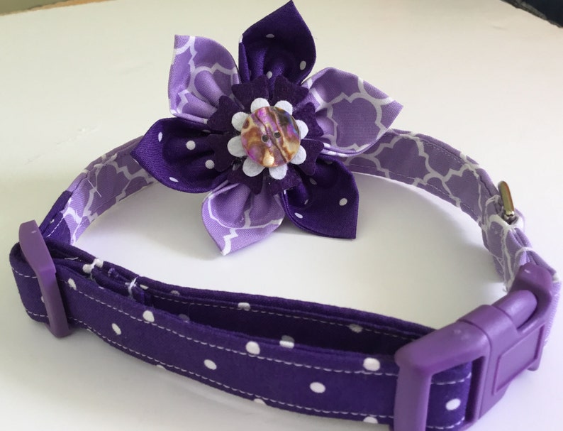 Purple & White Geometric Dog or Cat Collar with Purple Buckle //Metal Buckle Upgrade//Buckled Collar//Slip On Martingale //Leash Upgrade image 10