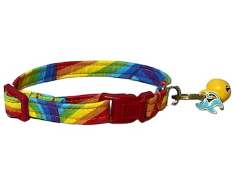 Over the Rainbow Cat Collar- Breakaway Buckle, Jingle Bell & Charm Included -Name Personalization, Flower/ Bow Tie Upgrades