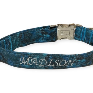Teal Personalized Collar for Girl Dogs or Cats - Name Personalization- Black Buckle or Slip On Martingale- Metal Buckle Upgrade