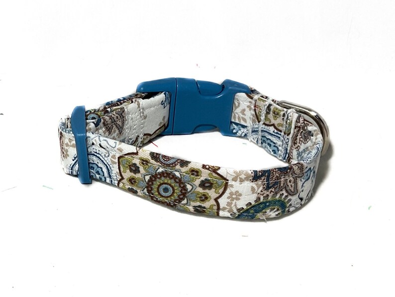 Blue & Brown Paisley Floral Buckled Collar for Girl Dog or Cat Martingale Option XXS-XXL Metal Buckle, Leash Upgrades image 2