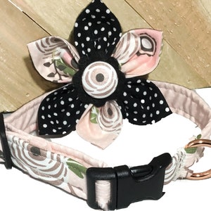 Peach, Pink, Rose Gold and Black Floral Flower Collar for Girl Dogs And Cats /Buckled or Martingale/ Leash Upgrade image 2