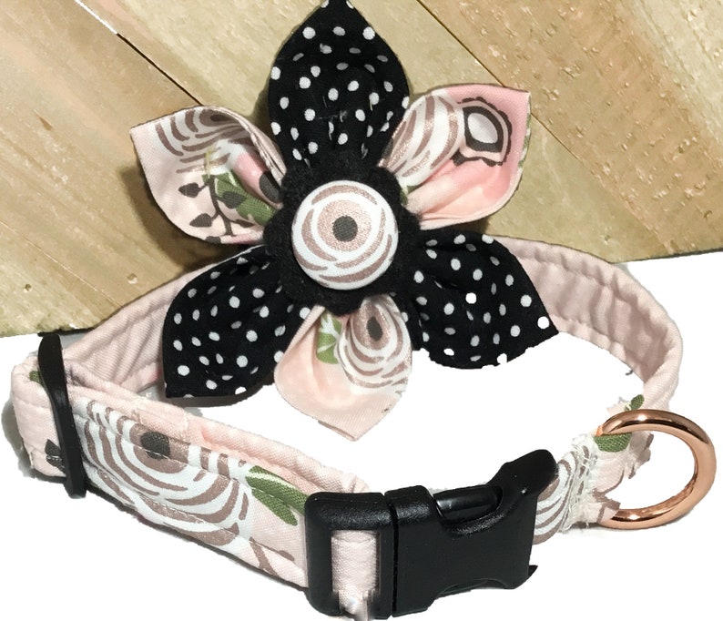 Peach, Pink, Rose Gold and Black Floral Flower Collar for Girl Dogs And Cats /Buckled or Martingale/ Leash Upgrade image 2