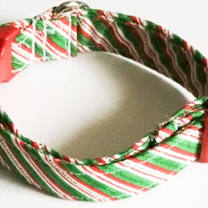 Christmas Candy Cane Dog or Cat Flower Collar with Red Standard Buckle Or Slip On Martingale, Red & Green Holiday Fabric Collar and Bow image 7