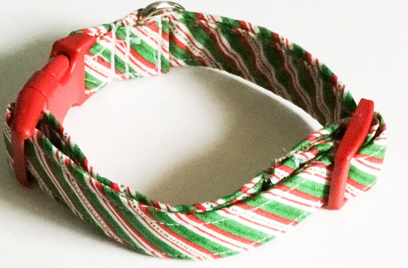 Christmas Candy Cane Dog or Cat Flower Collar with Red Standard Buckle Or Slip On Martingale, Red & Green Holiday Fabric Collar and Bow image 7