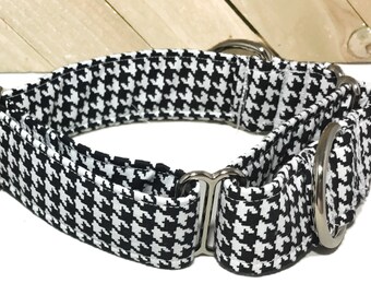 Black and White Houndstooth Martingale Dog Collar with Available Matching Accessories