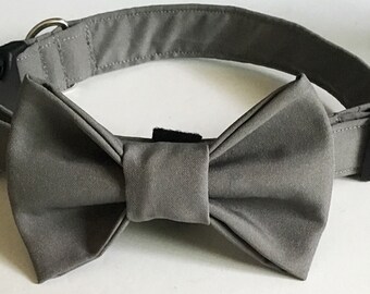 Gray Wedding Collar with Bow Tie for Male Dog or Cat