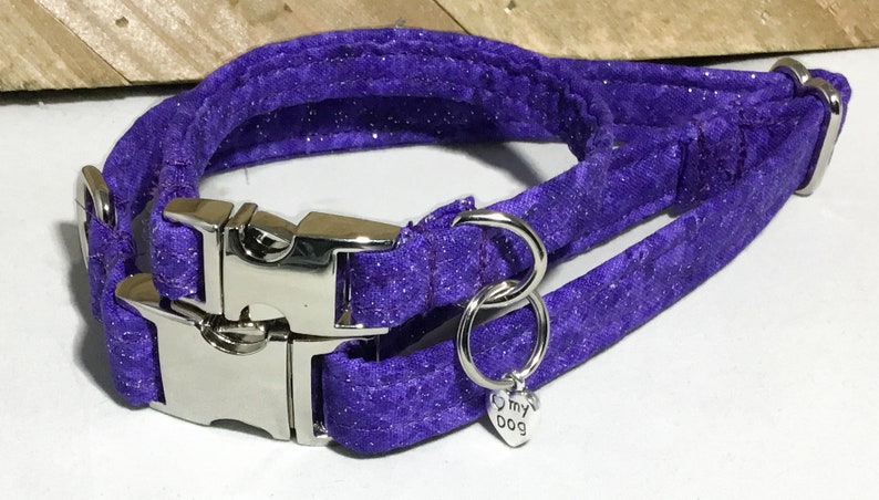 Sparking Purple Dog or Cat Collar with Matching Friendship Charm Bracelet and Black Standard Buckle or Metal Buckle Upgrade image 9