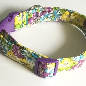 Purple & Yellow Floral Collar with Purple Buckle for Dogs and Cats/Martingale Option /Leash Upgrade image 2