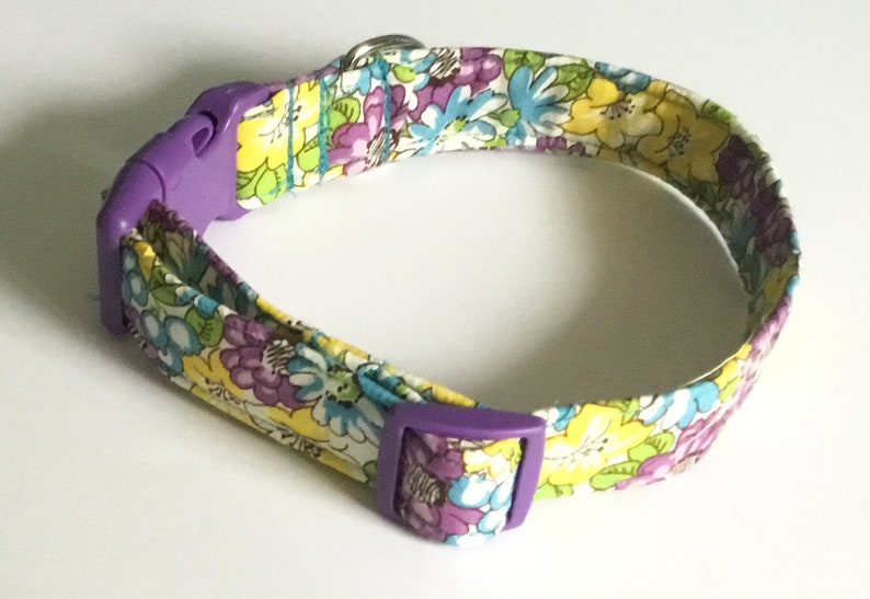 Purple & Yellow Floral Collar with Purple Buckle for Dogs and Cats/Martingale Option /Leash Upgrade image 2