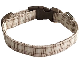 Brown & Beige Plaid Casual Collar for Dogs and Cats //Buckled or Martingale // Metal Buckle Upgrade // Leash Upgrade