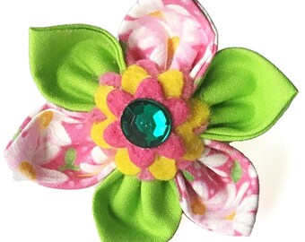 Pink & Green Daisy  Flower for Dog and Cat Collar