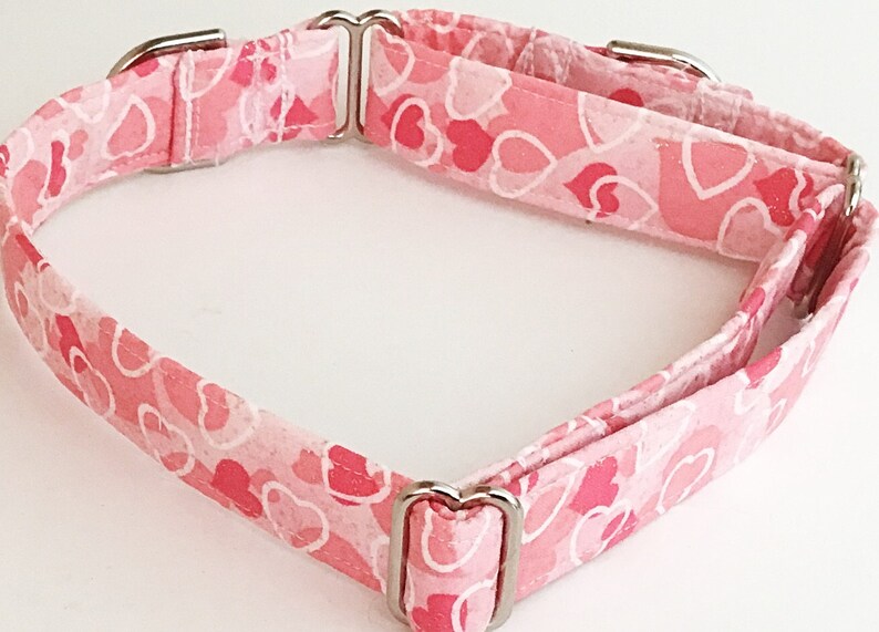 Red and Pink Valentine's Day Heart Collar With Flower in Buckled or Martingale Style for Dogs and Cats / Metal Buckle Upgrade/ Leash Upgrade image 7