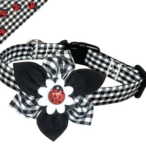 three black and white bows with ladybugs on them