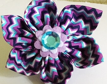 Purple & Aqua Chevron  Flower for Girl Dogs and Cats