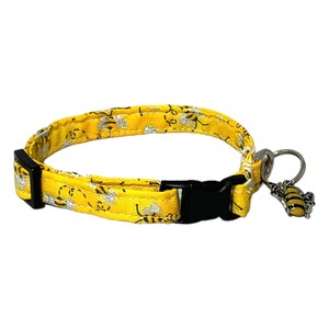 Yellow Bee Cat Collar with Charm  - Select a Breakaway Buckle Color of your Choice - Name Personalization & Collar Accessory Upgrades