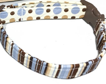 Blue & Brown Striped Dotted Collar for Dogs and Cat / Martingale Option / Leash Upgrade /Metal Buckle Upgrade