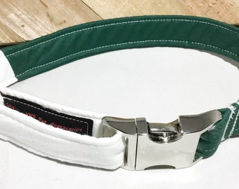 Green & White Dog and Cat Collar for Dogs and Plastic Standard Buckle or Metal Buckle Upgrade/ Leash Upgrade